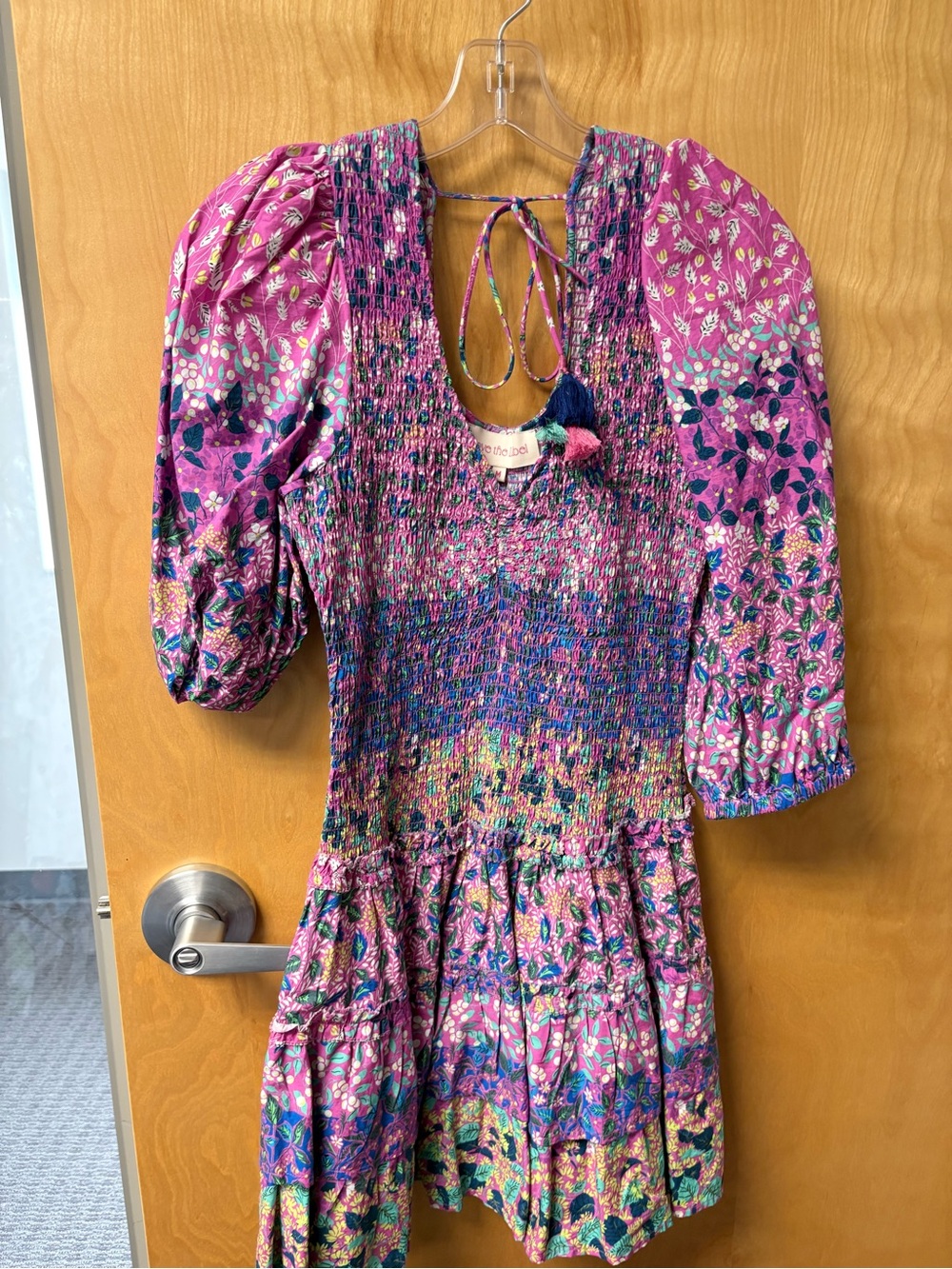 SOLD ALREADY Puff-Sleeve Smocked Midi Dress in Fuchsia Floral